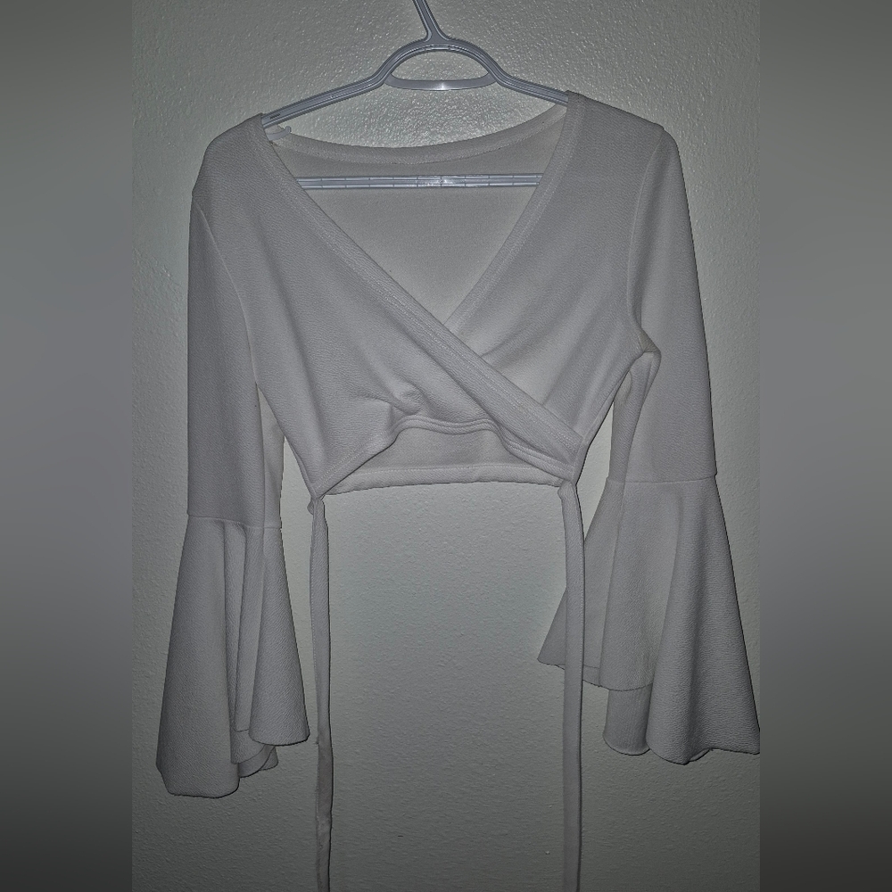 White Wrap Top with Bell Sleeves